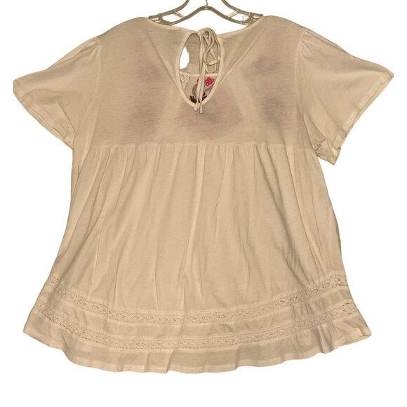 Cupio Embroidered Boho Top With Floral Design Size XL White Peasant Short Sleeve - Picture 5 of 16